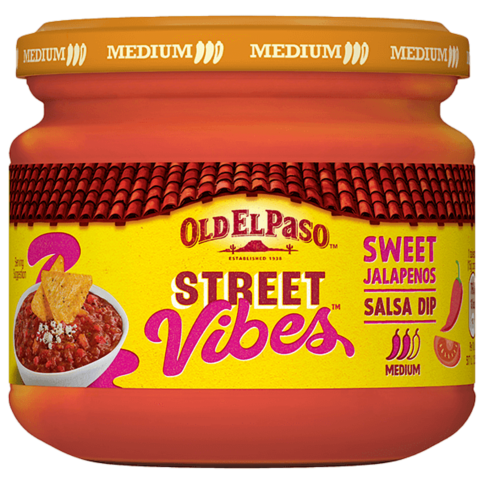 a jar of Old El Paso street vibes sweet jalapenos salsa dip, 335g